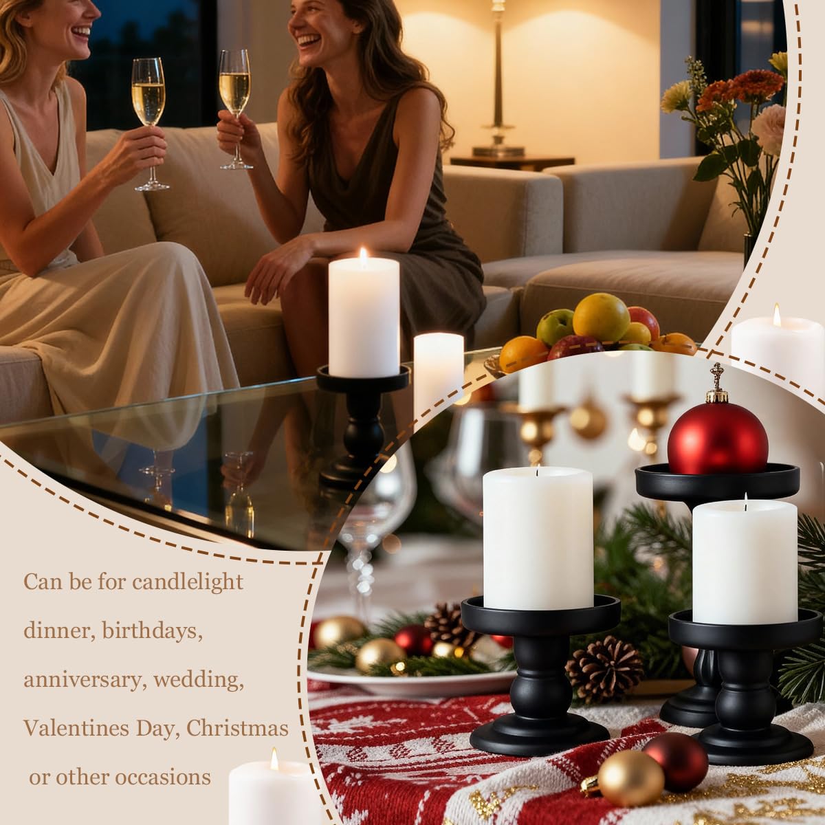 Glass Candle Holders Black Pillar Taper Candlestick Tealight Candle Holder Stand for Home Dinner Table Wedding Centerpieces Home Decoration(Without Candles)
