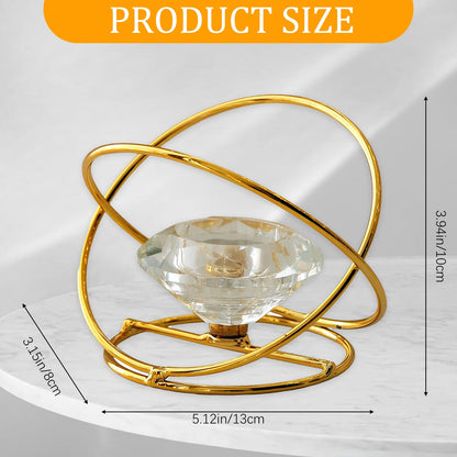 Modern Geometric Candle Holder – Metal & Crystal Design for Taper and Tealight Candles – Tabletop Home Decor (Candle Not Included) (Gold)