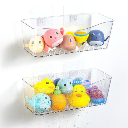 MIUKAA 2 Pack Large Bath Toy Storage Organizer, Clear Bath Toy Holder for Bathtub, Plastic Shower Toy Holder, Fast drainage, No Drilling Required, Easy to Install