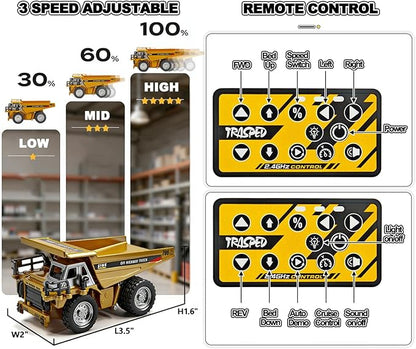 1:64 Mini RC Dump Truck Toy Alloy Metal Construction Vehicle with App &amp Remote Dual Control Variable Speed LED Lights &amp Sound RC Engineering Car Gift for Kids &amp Adults