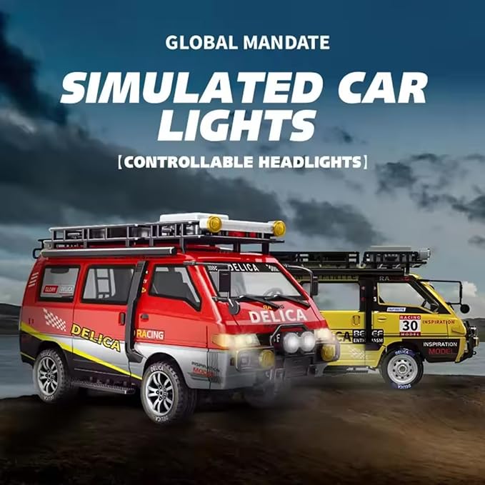 Delica RC Car1/24 Scale Station Wagon 2.4Ghz Remote Control Truck 4WD RC CrawlerEquipped with Cool LED LightsOff Road Vehicle Model Suitable For Adults (4WD-Black)