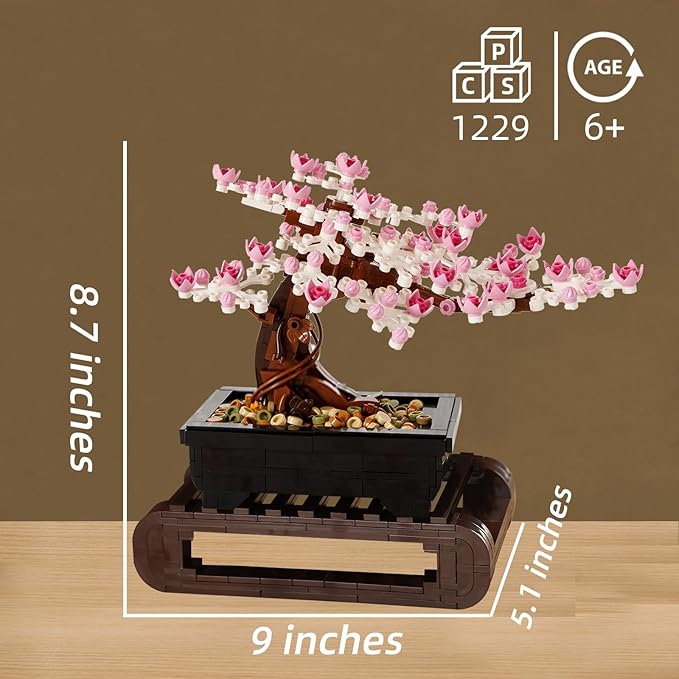 Vamuss 3-In-1Le-go Bonsai Tree Building SetCherry Blossom Tree Building SetDIY Plant Model Botanical Collection Design Kit for AdultsCreative Gift for Home Décor and Office Art
