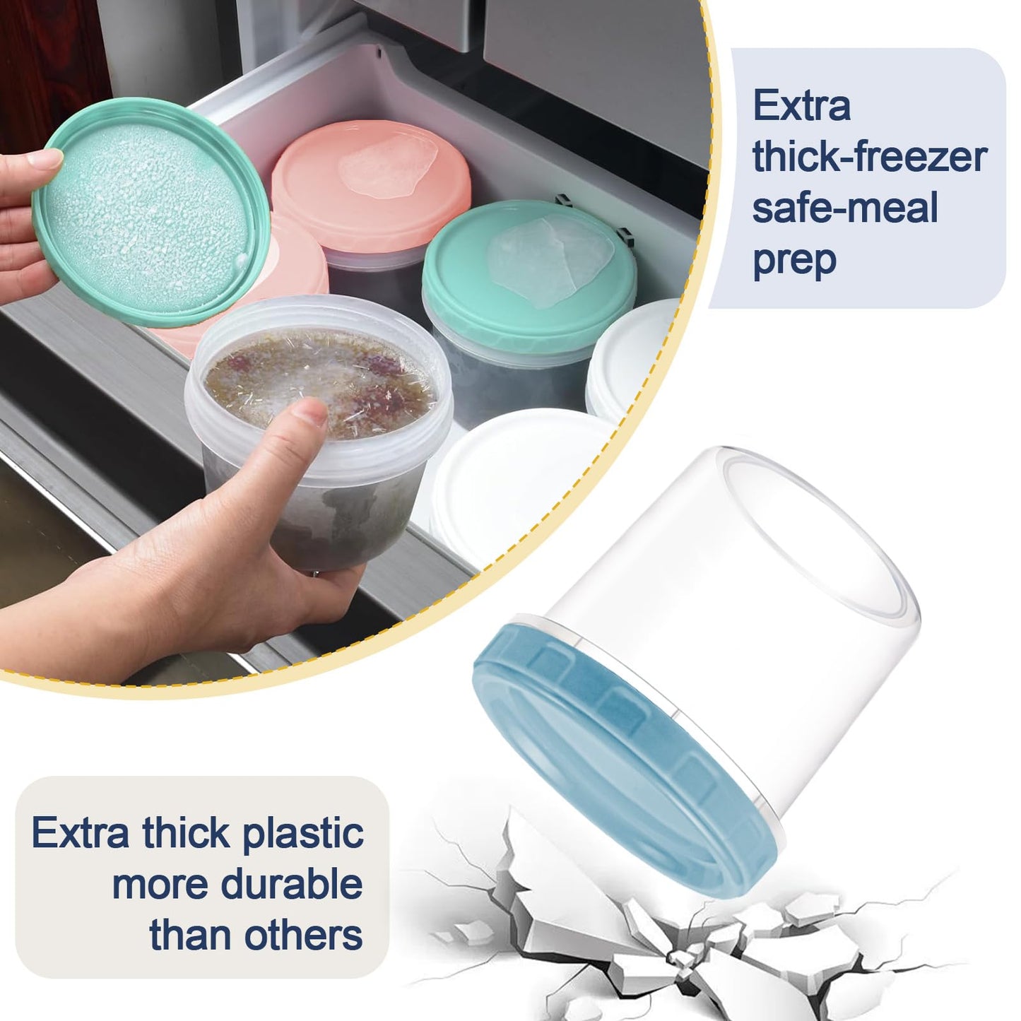 Yomarket 6pcs 16 oz Plastic Deli Containers with Screw Lids, Small Freezer Containers Reusable 2 Cup Food Storage Container with Pen & Brush for Snack Salad Fruit, Microwave & Dishwasher Safe BPA Free