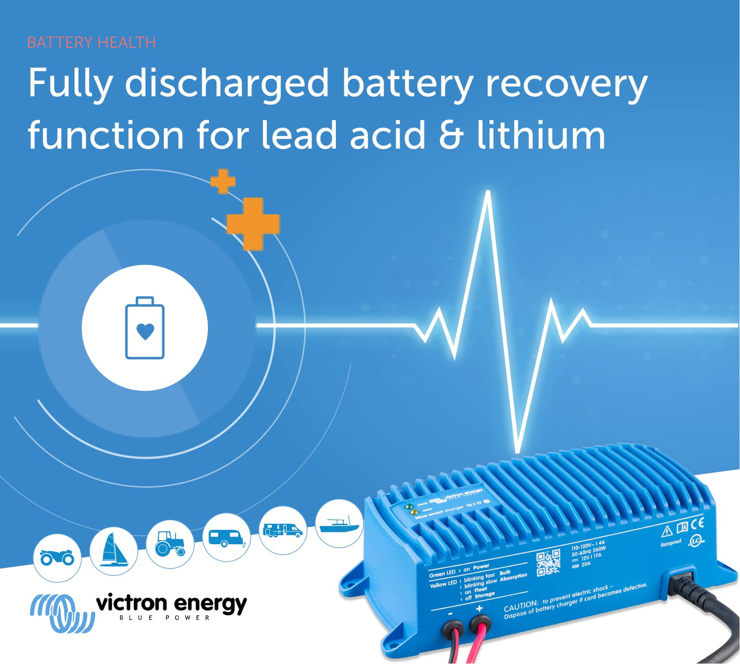 Victron Energy Blue Smart IP67 Smart Marine Battery Charger 12V 17A, Float & Trickle Charger and Desulfator for Boat, ATV, RV, Lithium and Deep Cycle Batteries