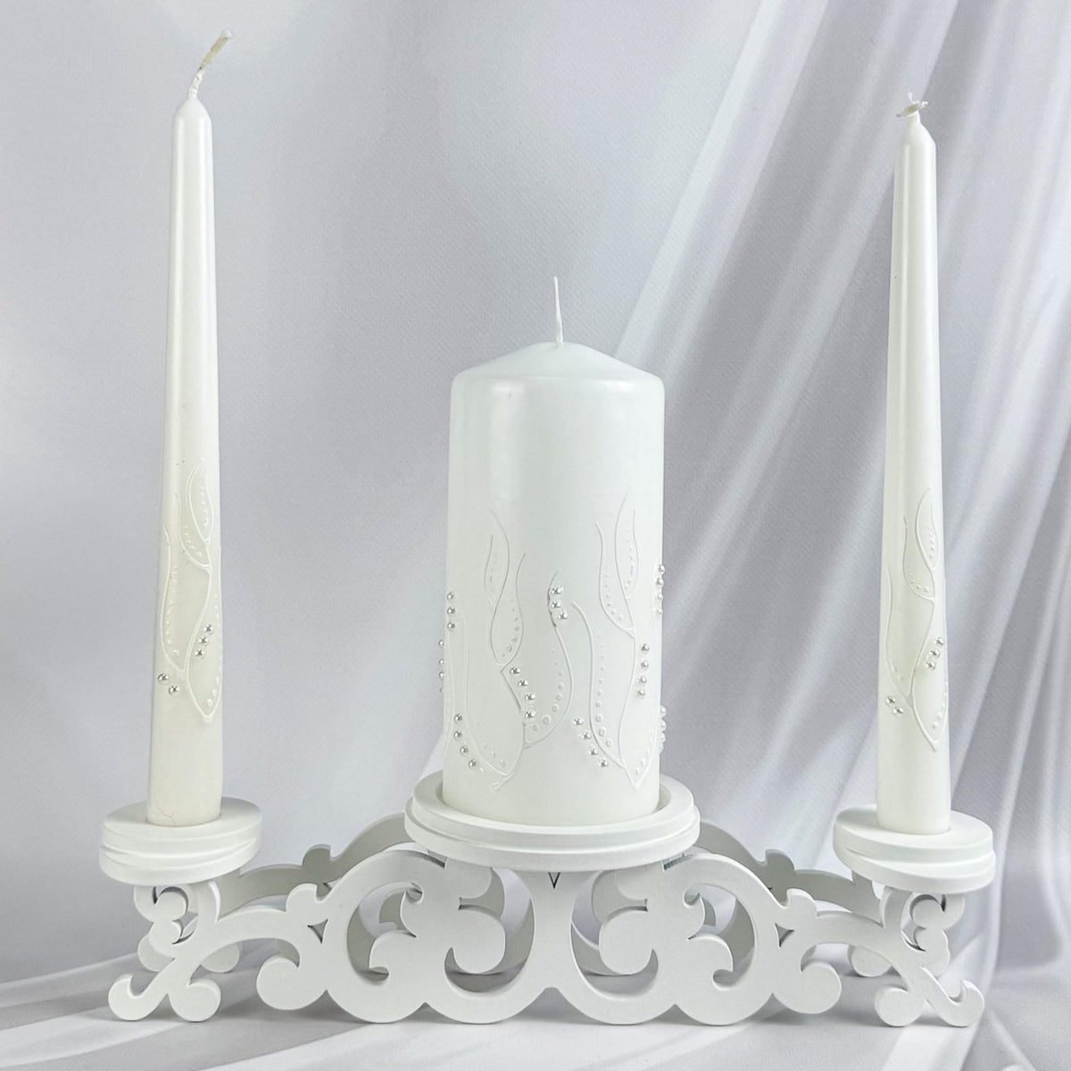 Magik Life Unity Candle Set - Wedding Ceremony & Reception – 6” Pillar & Two 10” Taper Candles – Long Burning Unity Candles for Marriage Ritual – Handmade in USA – White | Paint