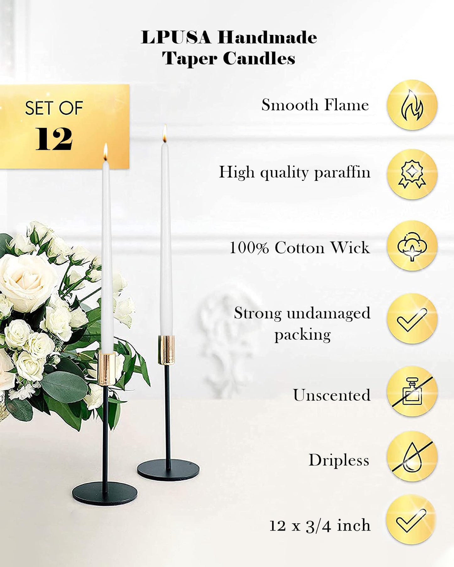 LPUSA 12 inch Orange Gradient Taper Candles Unscented Smokeless Long Tall Tapered Candle for Candlesticks Sticks Wedding Advent Home Decor Dinner Christmas，Set of 12
