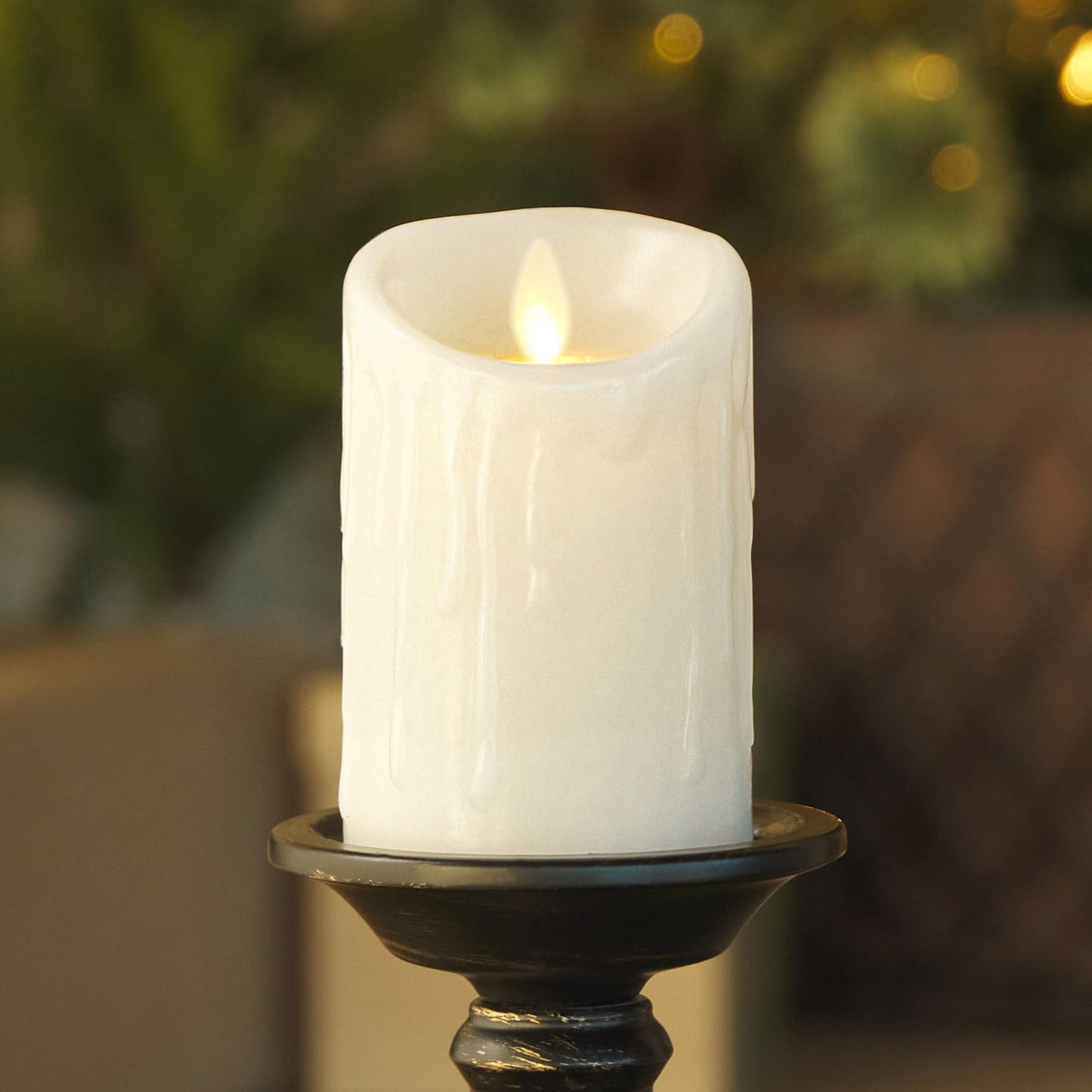 Luminara Wax Drip Flameless LED Candle, White 3" x 4.5", Timer Function, Real Wax Pillar, Battery Operated Unscented Safe, Long-Lasting