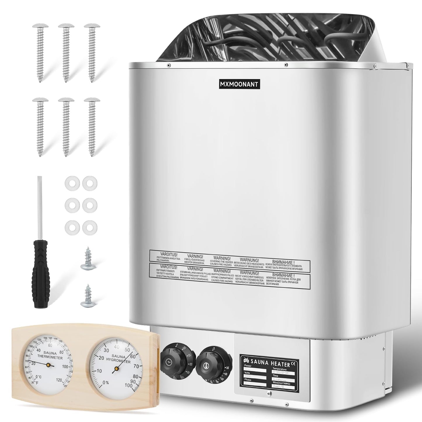 Mxmoonant Sauna Heater, 6KW 220V Electric Sauna Heaters Stove Dry Steam Sauna Bath for Home Hotel Spa Max. 300 Cu.ft with Sauna Hygrothermograph