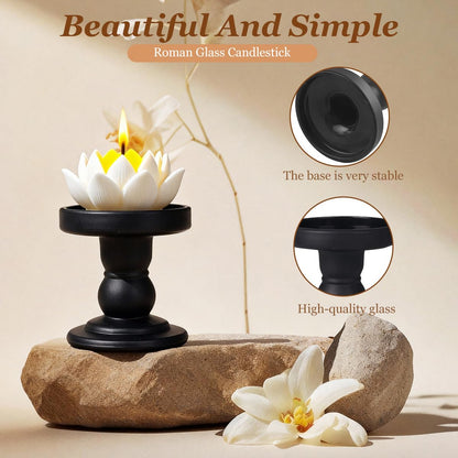 Glass Candle Holders Black Pillar Taper Candlestick Tealight Candle Holder Stand for Home Dinner Table Wedding Centerpieces Home Decoration(Without Candles)