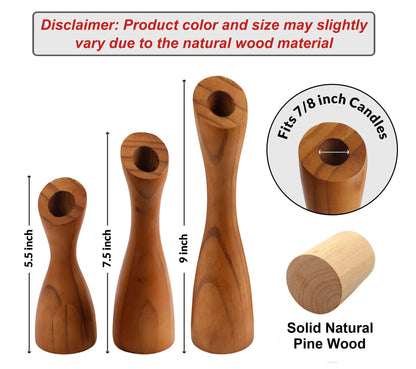 OLEEK wooden taper candle holders - wood taper candle holders for Table Centerpiece - wood candlestick holders (9", 8", 6") - wooden candlestick holder for 7/8" candle stick candlesticks holders woods