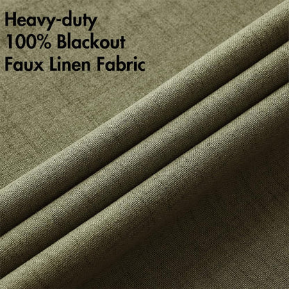 MIULEE Blackout Curtains - 100% Thermal Insulated Linen Texture Drapes | Light Olive Green, 52x63 Inch (2 Panels)