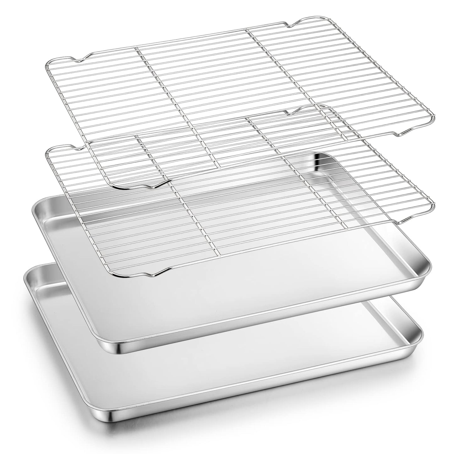 TeamFar Baking Sheet with Rack, 17.6 x 13 x 1 inch Stainless Steel Baking Pan Cookie Sheet Set with Cooling Rack for Baking/Roasting/Cooling, Non-Toxic & Heavy Duty, Dishwasher Safe - Set of 4