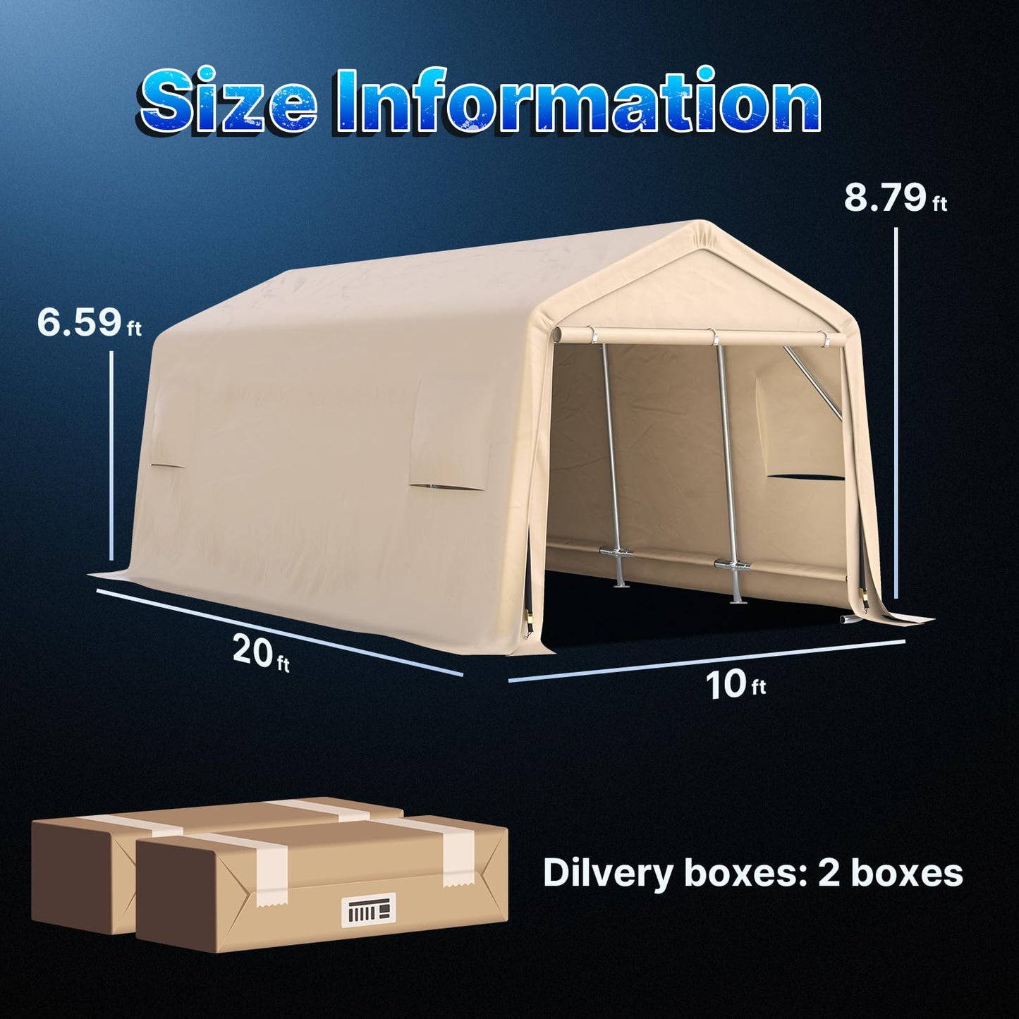 ADVANCE OUTDOOR Heavy Duty 10X20 ft Carport Outdoor Patio Portable Canopy Storage Shelter Shed with 2 Rolled up Zipper Doors & Vents for Snowmobile Garden Tools, Beige