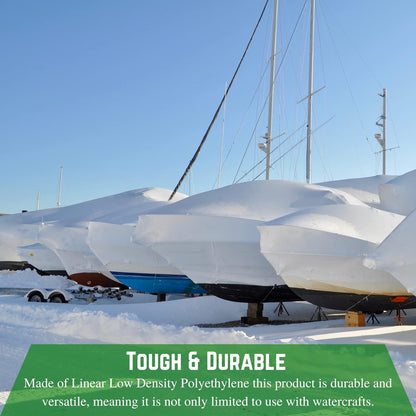 FPS Polyethylene Shrink Wrap - 7 mil Boat Shrink Film for Heat Gun, Industrial Protection and Storage, White, 14' x 150'
