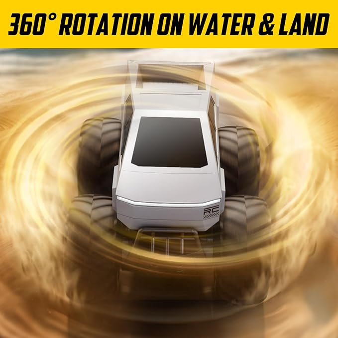 STEMTRON Amphibious Remote Control Car Toys for Boys 2.4 GHz 1:16 All Terrain Off-Road RC Car Waterproof RC Truck Pool Toys Gifts for Kids