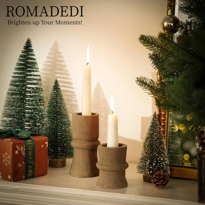 Romadedi Candlestick Holders Boho Decor: Taper Candle Holders Paper Mache for Living Room Modern Decorations Candle Stick Dining Table Centerpiece Fireplace Home Decoration Brown