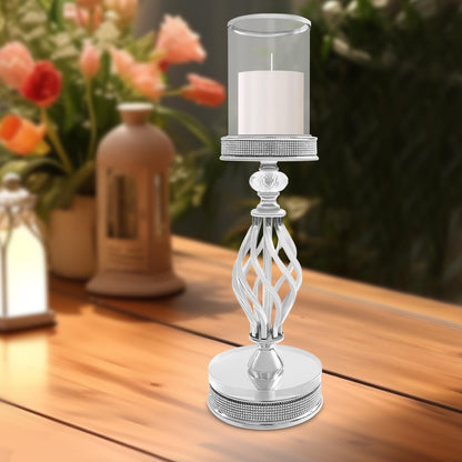 Candle Holder, Crystal Candlesticks Holder Set, Tabletop Pillar Candle Holders for Wedding, Parties, Events, Chirstmas, Home Decor, Table Centerpieces (Silver 01, L)