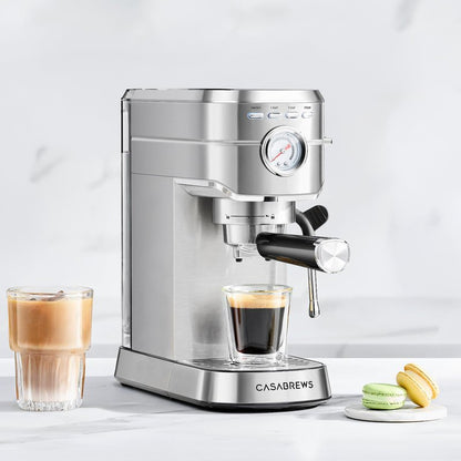 CASABREWS CM5418 Espresso Machine 20 Bar, Compact Espresso Maker with Steam Milk Frother, Stainless Steel Coffee Machine with 34oz Removable Water Tank for Cappuccino, Small Latte Machine, Silver