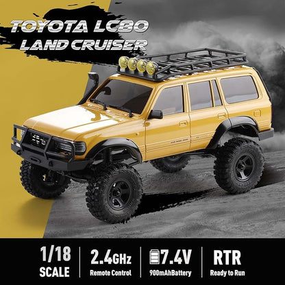 EAZYRC FMS Fcx18 1/18 Land Cruiser 80 Toyota RC Rock Crawler RTR 4x4 Off-Road Waterproof Hobby Grade RC Trucks All Terrains for Adults and Beginner(Yellow)