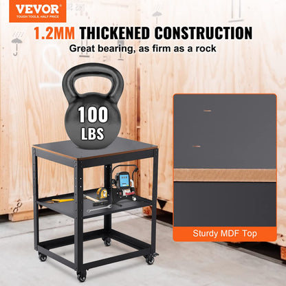 VEVOR Thickness Planer Stand, 100 lbs heavy loads, Three-Gear Height Adjustable Thickness Planer Table,with 4 Stable Casters & Storage Space, for most planers, saws, bench-top machines, power tools