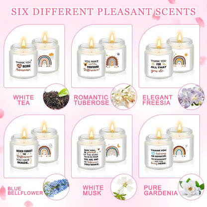MTLEE 6 Pcs Thank You Candles Bulk 3. 5 oz Boho Employee Appreciation Inspirational Candles Motivational Scented Gifts for Women Coworker Teacher Graduation Birthday Mother Volunteer