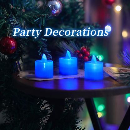 LANKER 24 Pack Flameless Led Tea Lights Candles, Flickering Blue Battery Operated Electronic Fake Candles, Decorations for Wedding, Party, Christmas, Halloween and Festival Celebration (Blue)