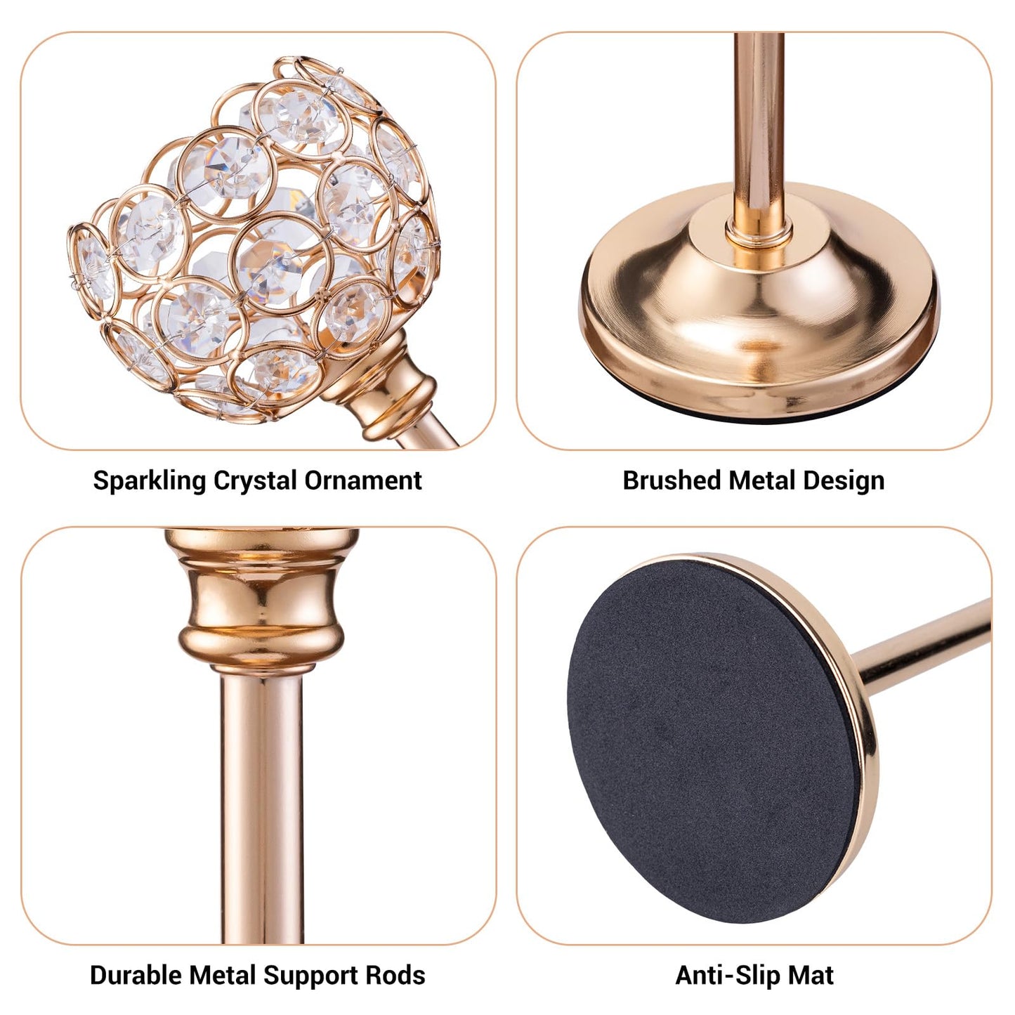 Candle Holder Candlestick Holders- Set of 6 Gold Crystal Pillar Candle Holders, Metal Candlestick Stands for Wedding Centerpieces,Table Decor for Church,Housewarming (Gold, 2 Sets (6 Pcs))
