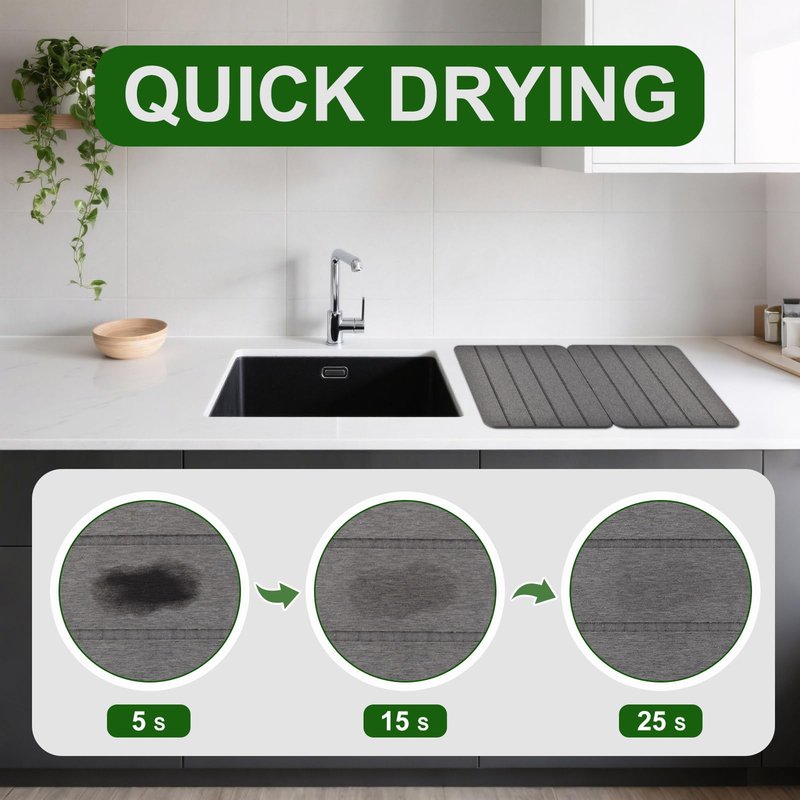 Stone Drying Mat for Kitchen Counter,2 Pack 16''x12'' Quick Dish Drying Stone Mat Kitchen,Double-sided Diatomaceous Earth Stone Drying Mat,No Moisture Residue, Stone Dish Drying Mat (Vertical Stripes)