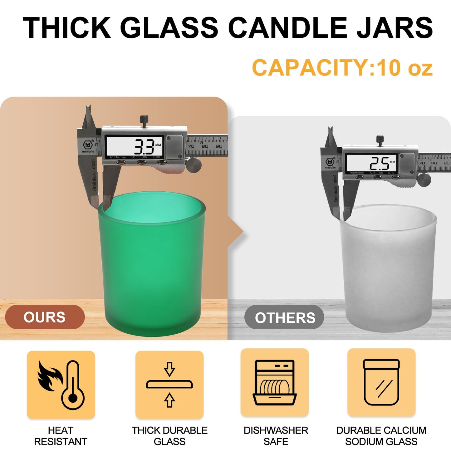 SHOWIN 10 OZ Thick Candle Jars for Making Candles 15 Pcs, Empty Jars with Wood Lids for Candle Making, Sample Container, Frosted Green