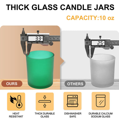 SHOWIN 10 OZ Thick Candle Jars for Making Candles 15 Pcs, Empty Jars with Wood Lids for Candle Making, Sample Container, Frosted Green