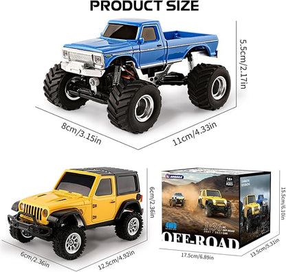 1:36 Mini RC Crawler JIABAILE 3601 4WD Off-Road RC Car with 2.4G Remote Battery &amp Lights RTR for Adults Hobby Gifts Toys (Yellow)