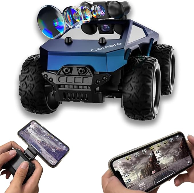 1/28 RC Monster Truck with Camera RC Car Toys with 720P HD FPV Camera High Speed All-Terrain Remote Control Car Racing Vehicle with Blinking Body Lights for Adults Kids Boys Dual Control Modes