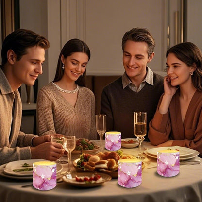 Cozeyat Floral Marble LED Candles Set of 4 Battery Powered Flameless with Remote Timer Flickering Flame Waterproof for Home Beach Garden Decor