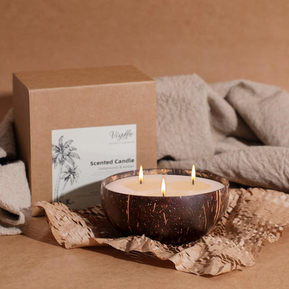 Viyffo Large Non Toxic Soy Candle - Spring Forest & Sage, 18oz 3 Wick Scented Candle for Women & Men, Natural Coconut Shell Jar Perfect for Home Decor & Unique Nature Gift