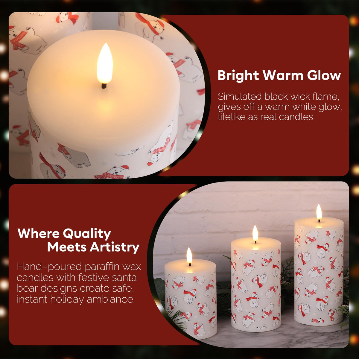 Eywamage Flameless Pillar Candles with Remote, Flickering Bear LED Candles Battery Operated Set of 3