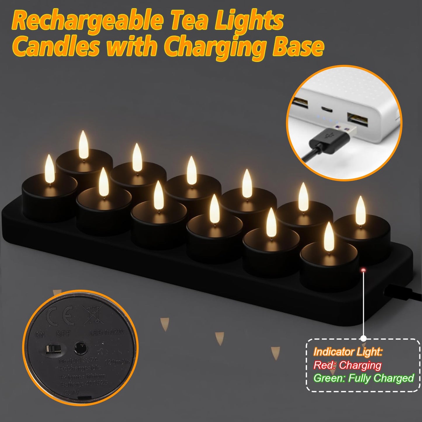 GenSwin 12 Rechargeable Tea Lights Candles with Charging Base and Remote Timer, Flameless LED Tealight Candles Battery Operated Halloween Fall Wedding Table Centerpieces (Black, 1.57” x 1.85”)