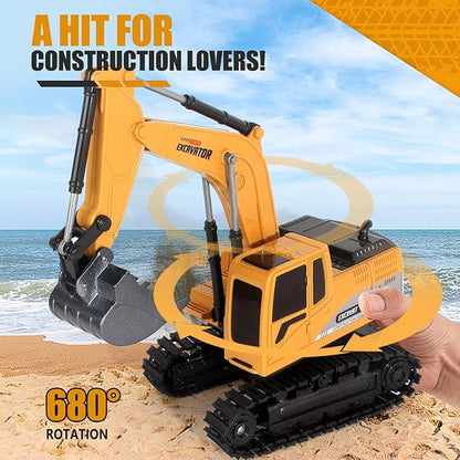 Remote Control Excavator Toys for Boys RC Excavator Toy for Boys 3 4 5 6 7 8 Year Old Kids Christmas Birthday GiftRC Digger Truck Construction Vehicles with Metal Shovel &amp Light