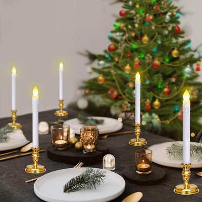 Kithouse Flameless Candles 10 Pack Battery Operated Window Candles with Drip Texture,Remote Timer,10 Removable Candle Holders,10 Suction Cups,20 AA Batteries for Home Decor Christmas Wedding(Gold)