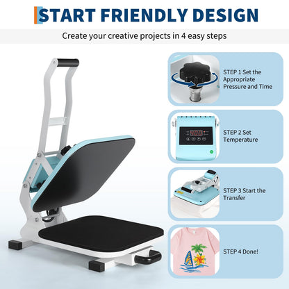 Garvee Heat Press,15x15 Heat Press Machine, Digital Industrial Sublimation Printer for T Shirts, High Pressure Fast Heating Transfer Vinyl Press, Easy to Use,Green