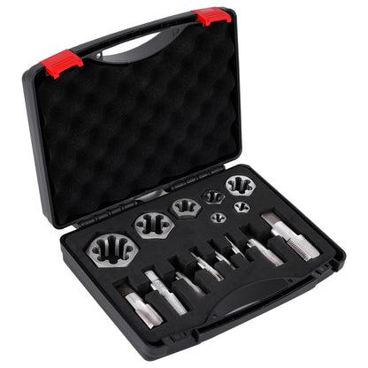 Consfly NPT Pipe Tap and Die Set, Hex Die Set 1/16", 1/8", 1/4", 3/8", 1/2", 3/4" and 1", 15pcs High Speed Steel Taps & Dies with Storage Case
