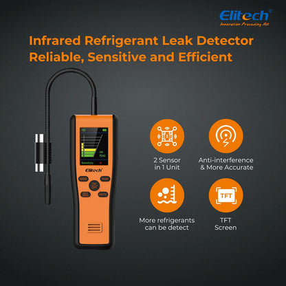 Elitech Refrigerant Leak Detector, Infrared & Heated Diode Sensors in 1 Unit, HVAC Halogen Gas Sniffer, Anti-Interference, IR-200
