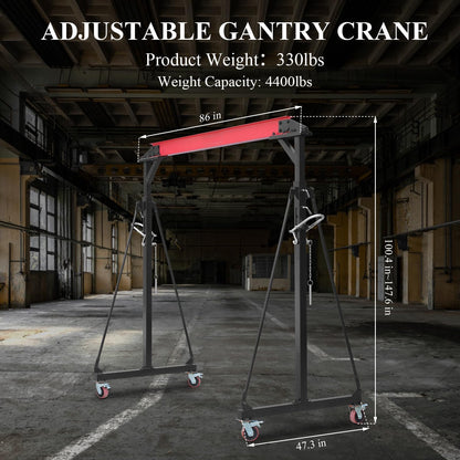 Gantry Crane, 4400 LBS Adjustable Gantry Crane, 2 Ton Shop Cranes Lift Hoist with 8-12 ft Adjustable Height for Warehouse & Factory