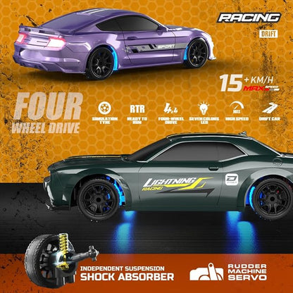 1:43 RC Drift Car 2.4GHz Remote Control Drift Racing Car High Speed 4 WD Electric Toy Car with LED Lights for Teen and Adults (Silver Gray)