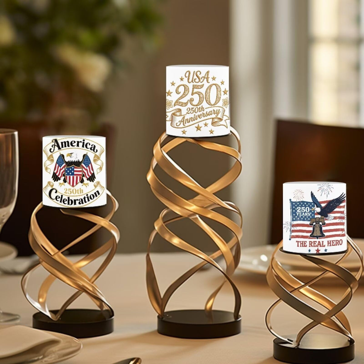 NETILGEN American 250th Anniversary Theme 4 Packs Flameless Candles LED Pillar Candles with Battery Operated Color Changing with Remote Control American Flag Eagle Print