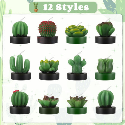 Lyrow 24 Sets Employee Appreciation Gift Cactus Tealight Candles Set Mini Handmade Succulent Candle Planter with Matchbox, Office Thanks Gift for End of Year Staff Team Teacher Volunteer