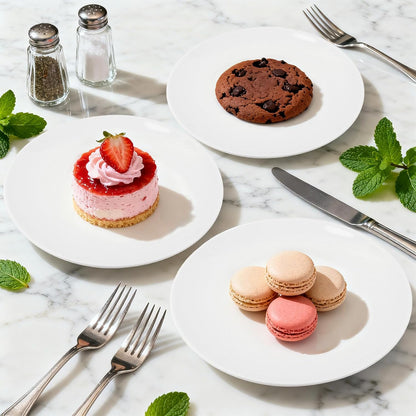 Regine Switzerland Porcelain Dessert Plates - Set of 4 | 10-Inch White Ceramic Dinner Plates, Microwave & Dishwasher Safe