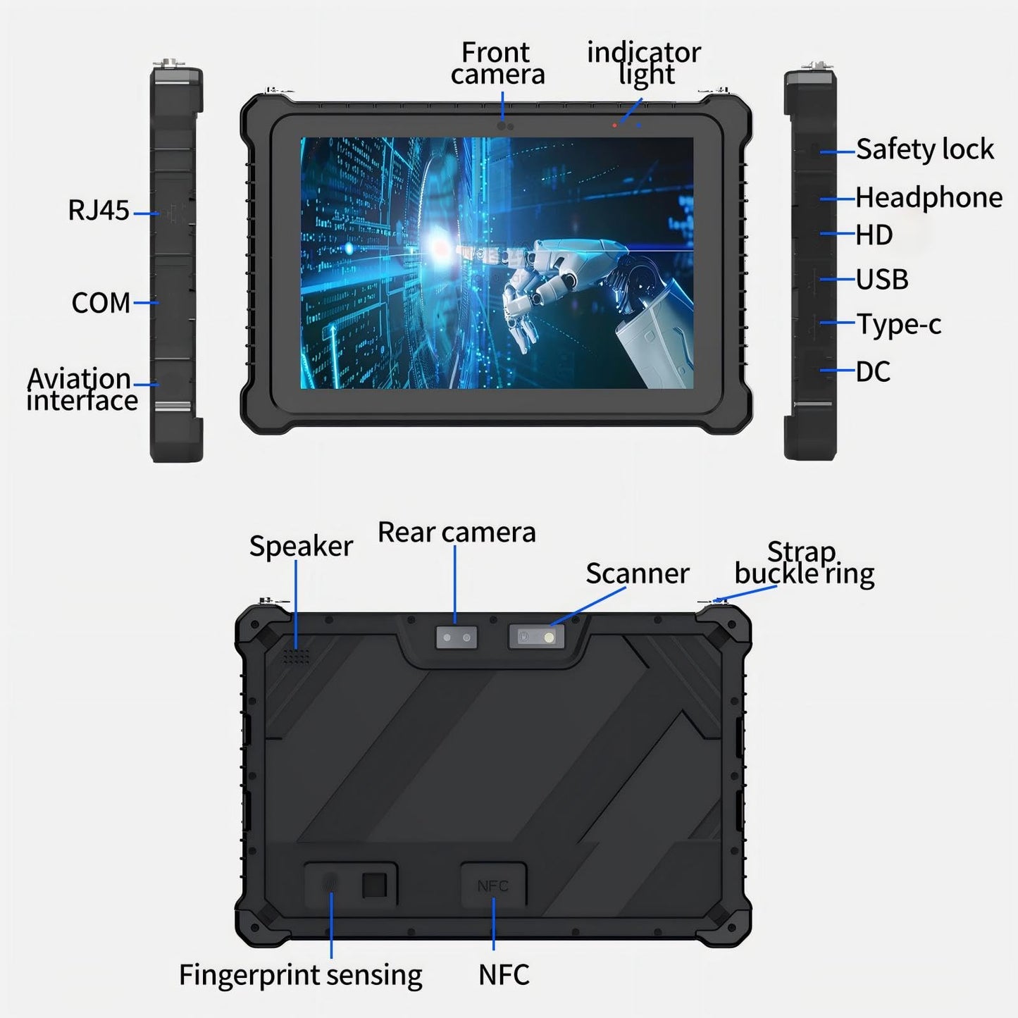Tokigns 10.1 inch Rugged Tablet with 2D Barcode Scanner, Windows 11 Pro, 4G LTE, WiFi, GPS, NFC, 8GB+256GB Industrial Tablet PC, IP67 Waterproof, Sunlight Readable, Fingerprint, USB-C, 8000mAh