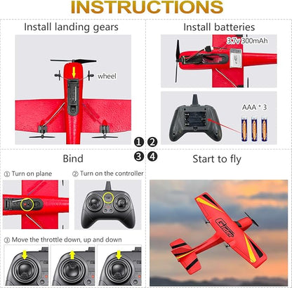 HAWK'S WORK 2 CH RC Airplane RC Plane Ready to Fly 2.4GHz Remote Control Airplane Easy to Fly RC Glider for Kids &amp Beginners (Red)