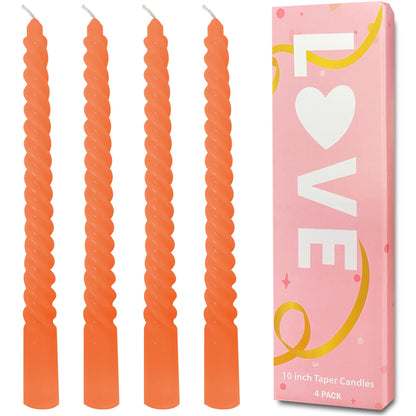 Topsics Orange Taper Candles, Spiral Twisted Taper Candles Set of 4, Unscented Taper Candlesticks 10 inch Tall, Home Decor Kitchen Decor Wedding Halloween Decorations