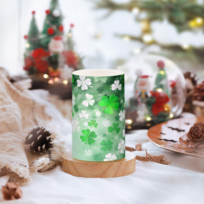 St. Patrick's Day Lights Flameless Candles St Patrick Day White Leaves Pillar Candles Set of 2 Battery Operated Remote Control Warm Lights Home Decor